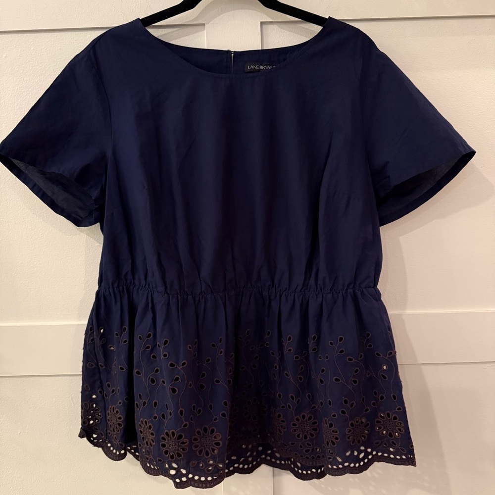 Lane Bryant Eyelet Peplum Top - Navy & Brown - 16